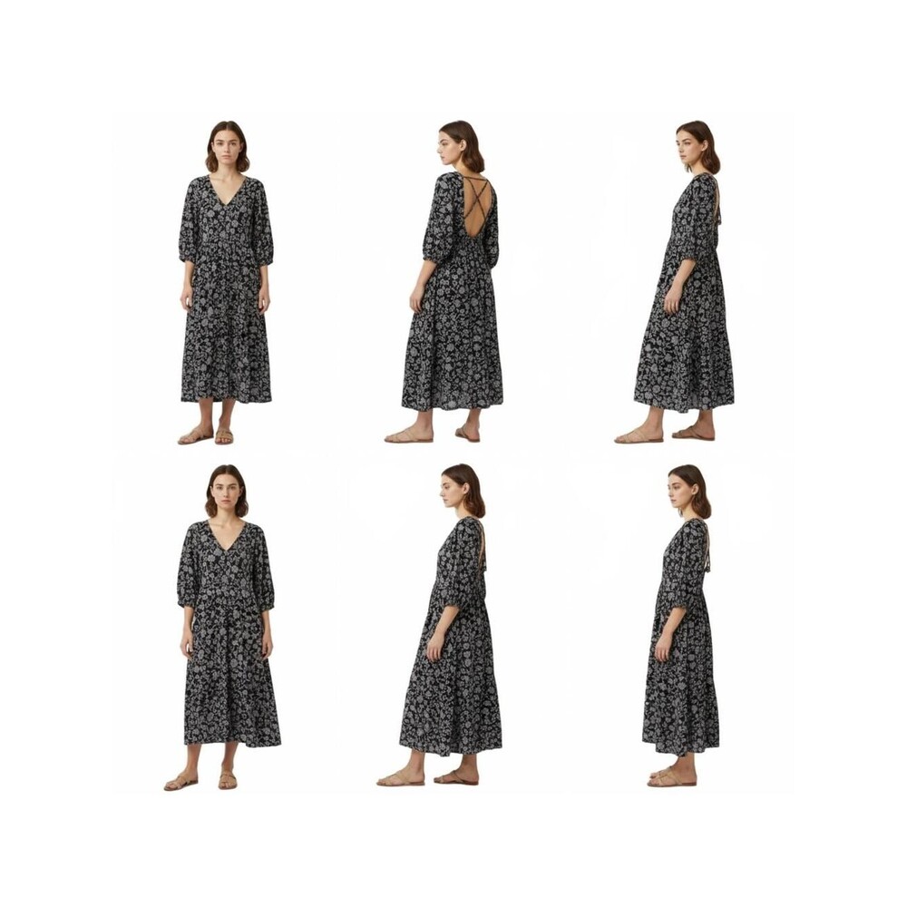 Midi Dress 3/4 Sleeves Floral